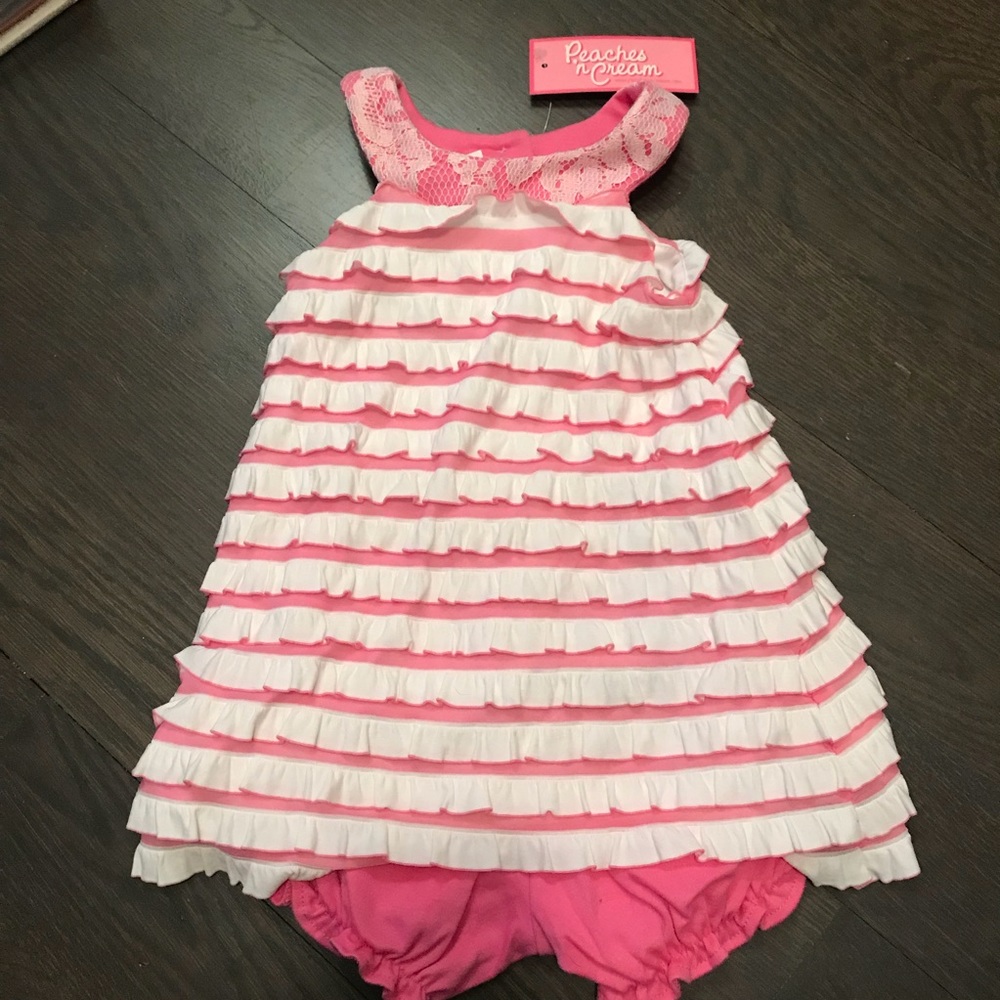 New! Peaches n Cream Sweet Pea Ruffle Dress - 12M
